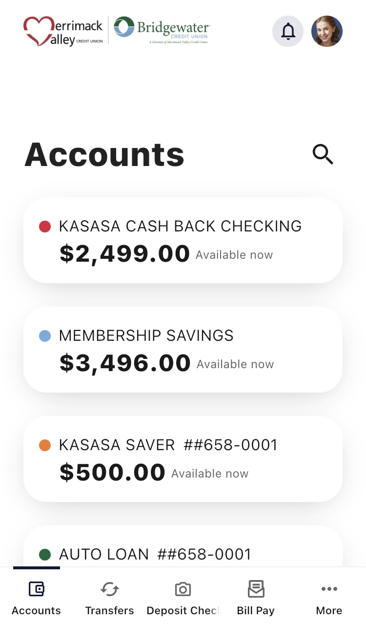 Mobile Banking Accounts Screenshot
